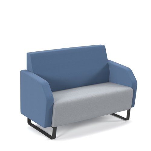 Encore low back 2 seater sofa 1200mm wide with black sled frame - late grey seat with range blue back and arms