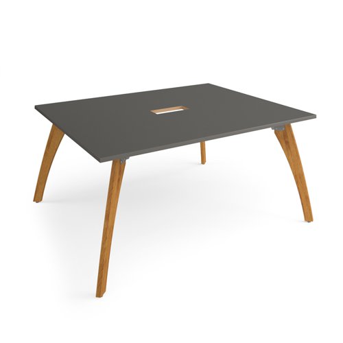 Enable worktable 1600mm x 1600mm deep with lozenge cutout and four solid oak legs and 25mm mdf top