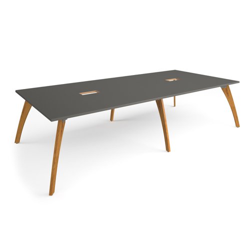 Enable worktable 3200mm x 1600mm deep with lozenge cutout and six solid oak legs and 25mm mdf top
