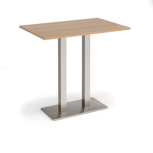 Eros rectangular poseur table with flat brushed steel rectangular base and twin uprights 1200mm x 800mm - beech