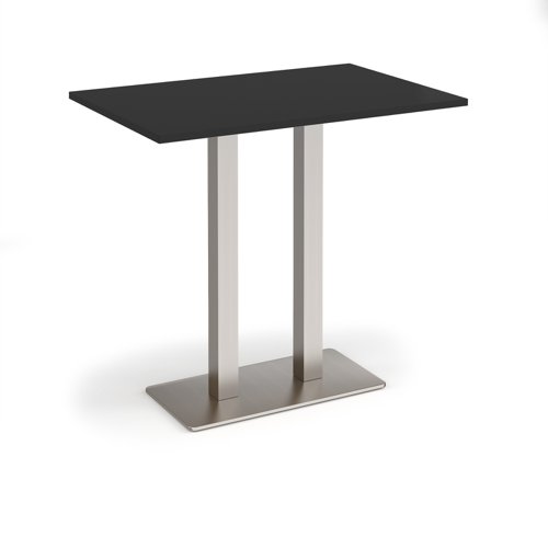 Eros rectangular poseur table with flat brushed steel rectangular base and twin uprights 1200mm x 800mm - Black