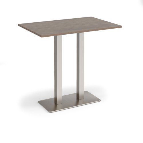 Eros rectangular poseur table with flat brushed steel rectangular base and twin uprights 1200mm x 800mm - barcelona walnut