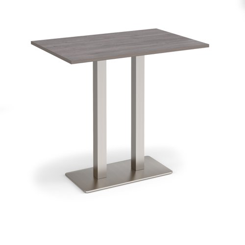 Eros rectangular poseur table with flat brushed steel rectangular base and twin uprights 1200mm x 800mm - grey oak