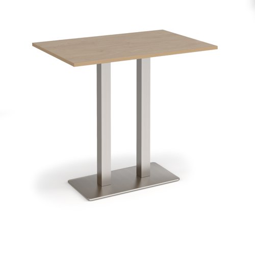 Eros rectangular poseur table with flat brushed steel rectangular base and twin uprights 1200mm x 800mm - kendal oak