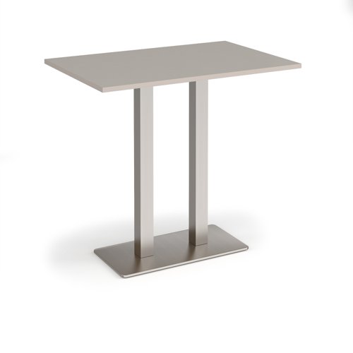 Eros rectangular poseur table with flat brushed steel rectangular base and twin uprights 1200mm x 800mm -Light Grey