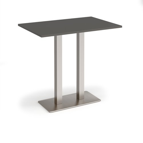 Eros rectangular poseur table with flat brushed steel rectangular base and twin uprights 1200mm x 800mm - Onyx Grey