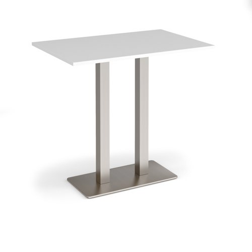 Eros rectangular poseur table with flat brushed steel rectangular base and twin uprights 1200mm x 800mm - white