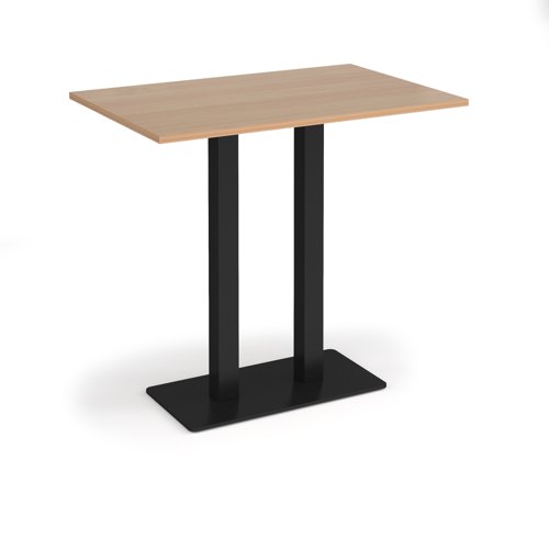Eros rectangular poseur table with flat black rectangular base and twin uprights 1200mm x 800mm - beech