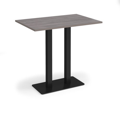 Eros rectangular poseur table with flat black rectangular base and twin uprights 1200mm x 800mm - grey oak