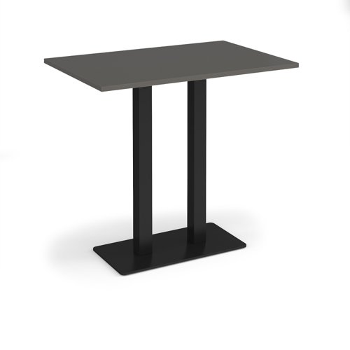 Eros rectangular poseur table with flat black rectangular base and twin uprights 1200mm x 800mm - Onyx Grey