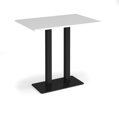 Eros rectangular poseur table with flat black rectangular base and twin uprights 1200mm x 800mm - white