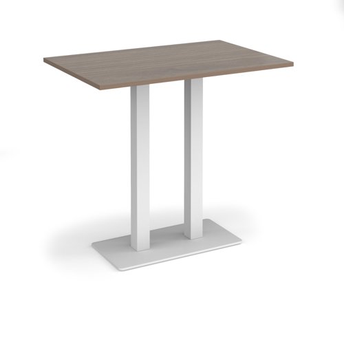 Eros rectangular poseur table with flat white rectangular base and twin uprights 1200mm x 800mm - barcelona walnut