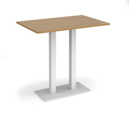 Eros rectangular poseur table with flat white rectangular base and twin uprights 1200mm x 800mm - oak