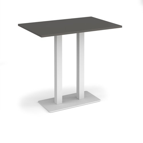 Eros rectangular poseur table with flat white rectangular base and twin uprights 1200mm x 800mm - Onyx Grey