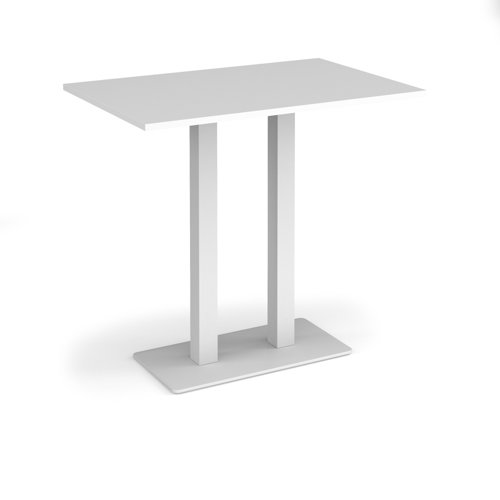 Eros rectangular poseur table with flat white rectangular base and twin uprights 1200mm x 800mm - white