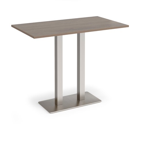 Eros rectangular poseur table with flat brushed steel rectangular base and twin uprights 1400mm x 800mm - barcelona walnut