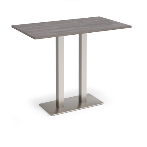 Eros rectangular poseur table with flat brushed steel rectangular base and twin uprights 1400mm x 800mm - grey oak