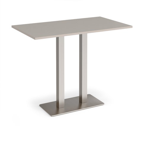 Eros rectangular poseur table with flat brushed steel rectangular base and twin uprights 1400mm x 800mm - Light Grey