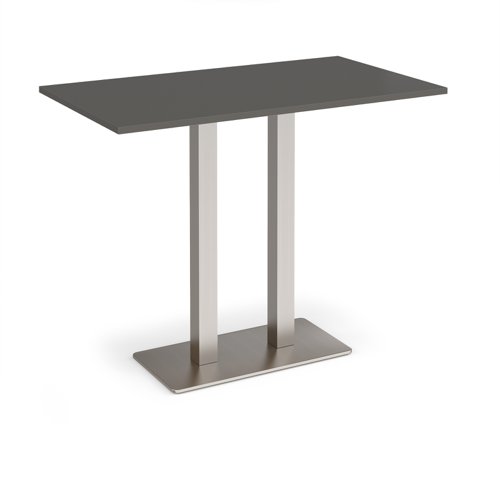 Eros rectangular poseur table with flat brushed steel rectangular base and twin uprights 1400mm x 800mm - Onyx Grey