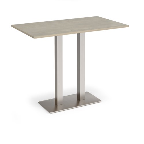 Eros rectangular poseur table with flat brushed steel rectangular base and twin uprights 1400mm x 800mm - made to order