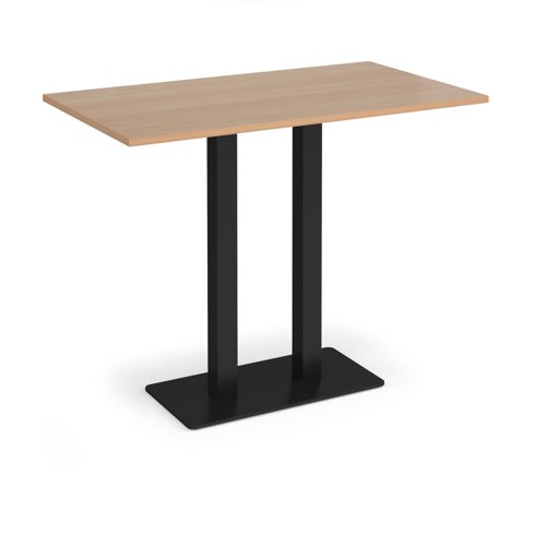 Eros rectangular poseur table with flat black rectangular base and twin uprights 1400mm x 800mm - beech