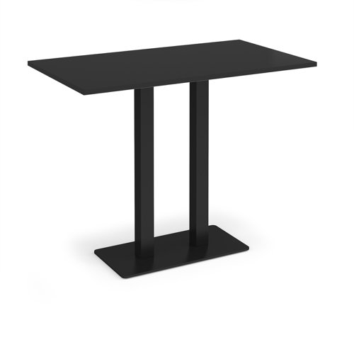 Eros rectangular poseur table with flat black rectangular base and twin uprights 1400mm x 800mm -Black