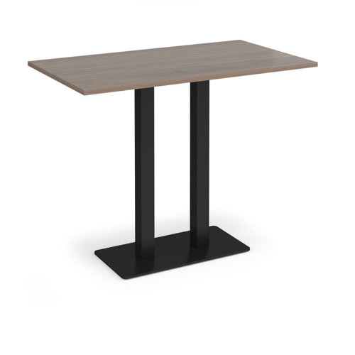 Eros rectangular poseur table with flat black rectangular base and twin uprights 1400mm x 800mm - barcelona walnut