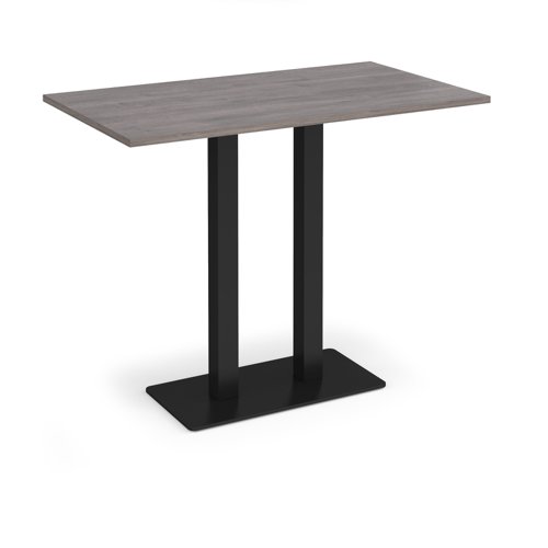 Eros rectangular poseur table with flat black rectangular base and twin uprights 1400mm x 800mm - grey oak