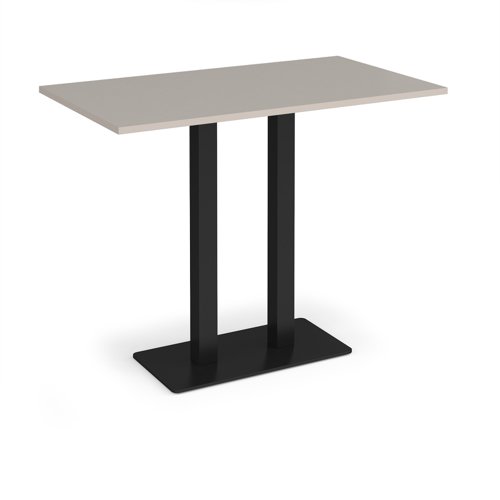 Eros rectangular poseur table with flat black rectangular base and twin uprights 1400mm x 800mm - Light Grey