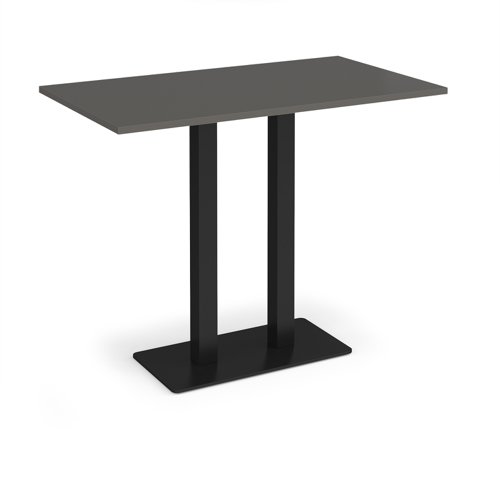 Eros rectangular poseur table with flat black rectangular base and twin uprights 1400mm x 800mm - Onyx Grey