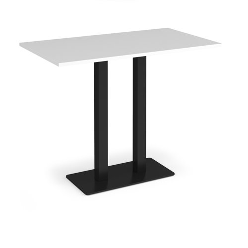 Eros rectangular poseur table with flat black rectangular base and twin uprights 1400mm x 800mm - white