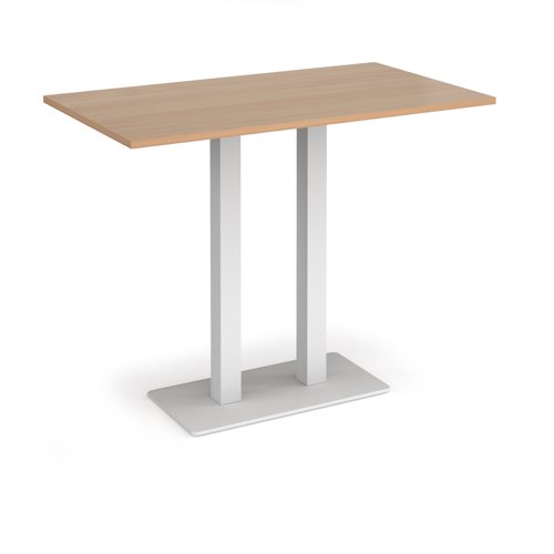 Eros rectangular poseur table with flat white rectangular base and twin uprights 1400mm x 800mm - beech
