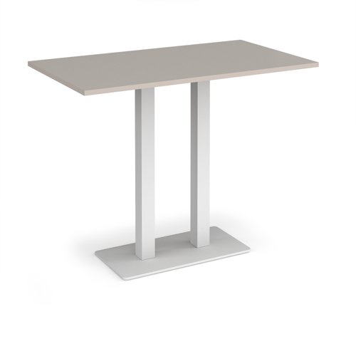 Eros rectangular poseur table with flat white rectangular base and twin uprights 1400mm x 800mm - Light Grey