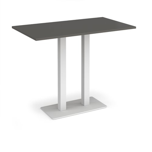 Eros rectangular poseur table with flat white rectangular base and twin uprights 1400mm x 800mm - Onyx Grey