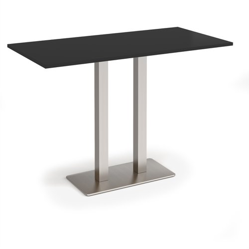 Eros rectangular poseur table with flat brushed steel rectangular base and twin uprights 1600mm x 800mm - Black