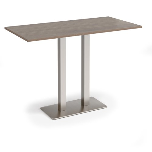 Eros rectangular poseur table with flat brushed steel rectangular base and twin uprights 1600mm x 800mm - barcelona walnut