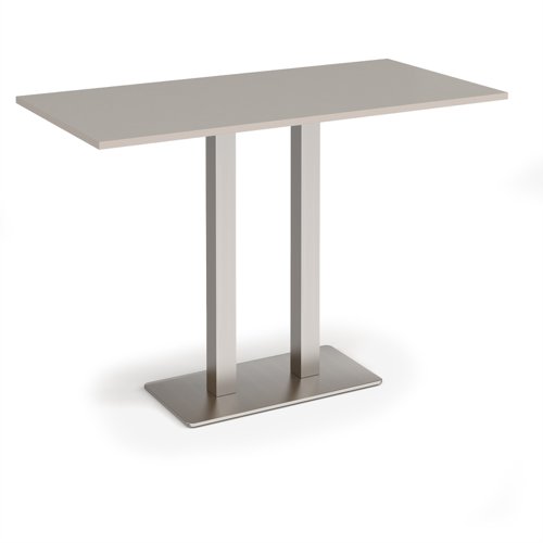 Eros rectangular poseur table with flat brushed steel rectangular base and twin uprights 1600mm x 800mm - Light Grey