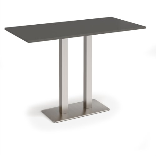 Eros rectangular poseur table with flat brushed steel rectangular base and twin uprights 1600mm x 800mm - Onyx Grey