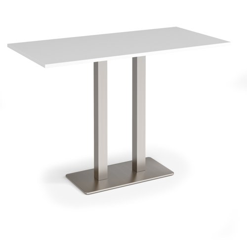 Eros rectangular poseur table with flat brushed steel rectangular base and twin uprights 1600mm x 800mm - white