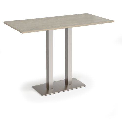 Eros rectangular poseur table with flat brushed steel rectangular base and twin uprights 1600mm x 800mm - made to order