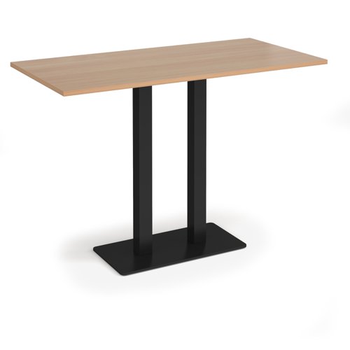 Eros rectangular poseur table with flat black rectangular base and twin uprights 1600mm x 800mm - beech
