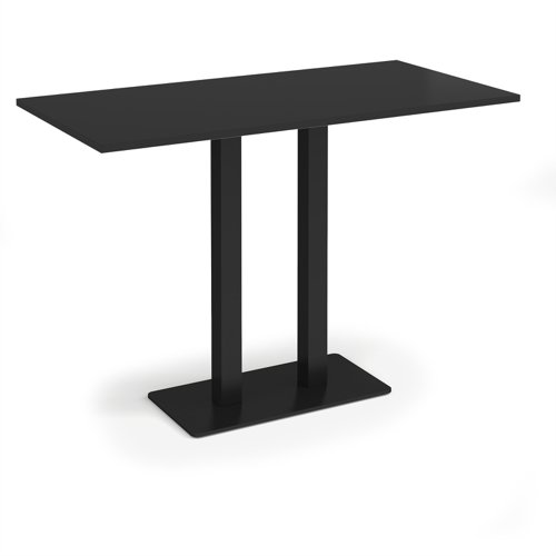 Eros rectangular poseur table with flat black rectangular base and twin uprights 1600mm x 800mm - Black