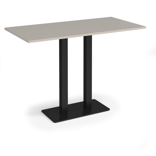 Eros rectangular poseur table with flat black rectangular base and twin uprights 1600mm x 800mm - Light Grey