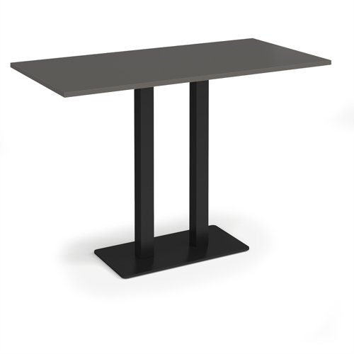 Eros rectangular poseur table with flat black rectangular base and twin uprights 1600mm x 800mm - Onyx Grey