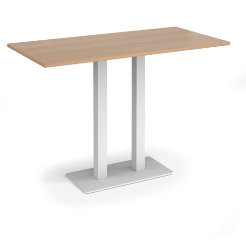 Eros rectangular poseur table with flat white rectangular base and twin uprights 1600mm x 800mm - beech