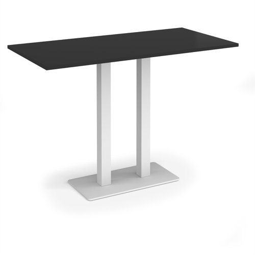 Eros rectangular poseur table with flat white rectangular base and twin uprights 1600mm x 800mm - Black