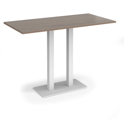 Eros rectangular poseur table with flat white rectangular base and twin uprights 1600mm x 800mm - barcelona walnut