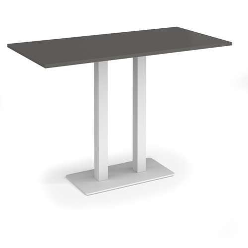 Eros rectangular poseur table with flat white rectangular base and twin uprights 1600mm x 800mm - Onyx Grey