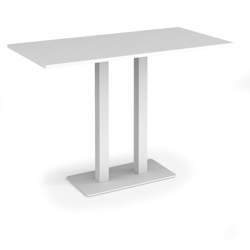 Eros rectangular poseur table with flat white rectangular base and twin uprights 1600mm x 800mm - white