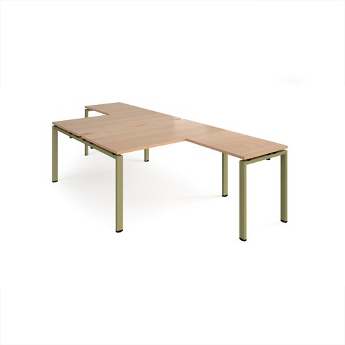 Adapt back to back desks 1400mm x 1600mm with 800mm return desks - green frame, beech top